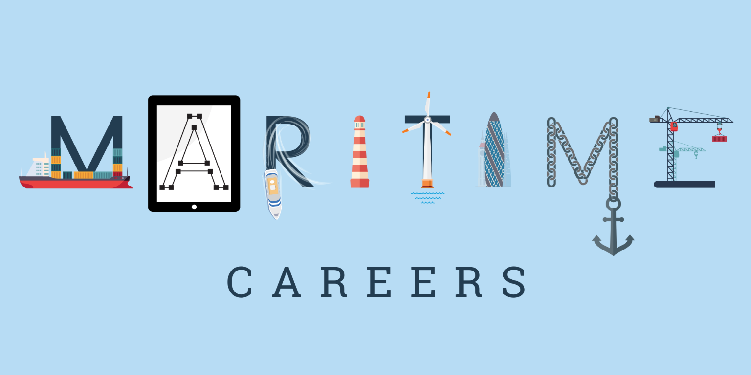 Maritime Careers logo - the letters incorporate imagery of boats, an anchor, a lighthouse, a wind turbine