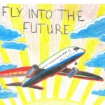 Child's drawing of a plane flying into the sky with the sun behind as part of Inspiring the Future career event.