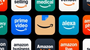 A tile of Amazon company logos including Alexa, Prime Video, AWS and lots more