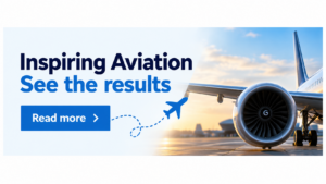 Inspiring Aviation results graphic featuring an aircraft at an airport, with the text ‘Inspiring Aviation: See the results’ and a ‘Read more’ button.